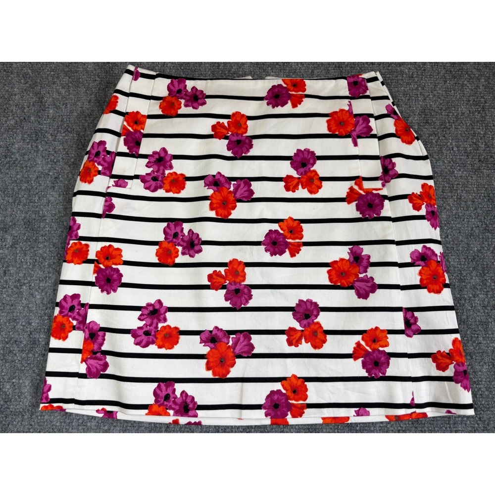 J.Crew Floral Striped Mini Skirt Size 0 White Black Orange Purple Pockets